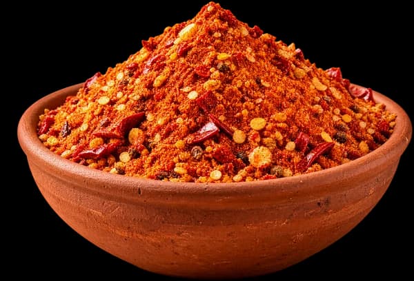 A clay bowl of red masala